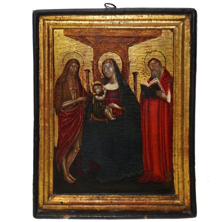 Gaspare  Da Pesaro (attribuito a) (Operante a Palermo 1413-1461)  - Madonna in trono col Bambino tra i SS.Giovanni e Girolamo