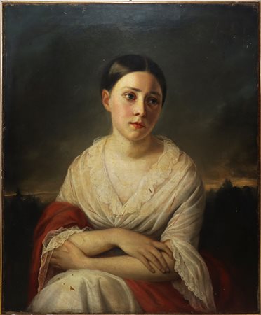 Ritratto di giovane donna con paesaggio sullo sfondo, First half of the 19° Secolo