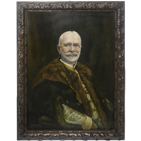 Ritratto personaggio con bavaro di pelliccia, 19° Secolo painter