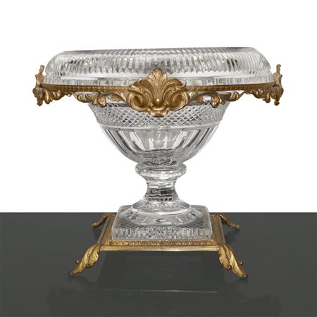 Alzata in cristallo e ottone, 20° Secolo