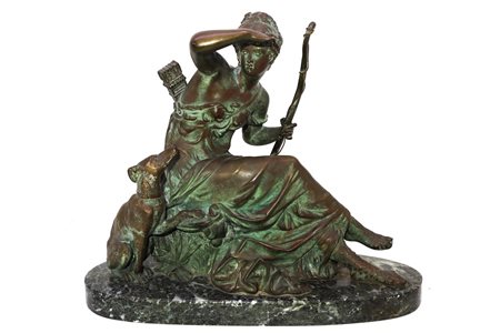 Richard Aurili (1834-1914)  - Scultura raffigurante Diana con cane, 19° Secolo