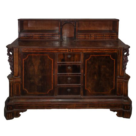 Credenza con alzata a 3 sportelli, Fine 19° Secolo Sicilia
