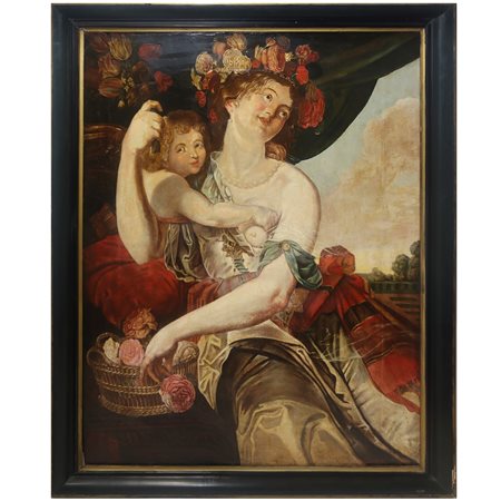 Donna con corona di fiori e putto., 19° Secolo painter