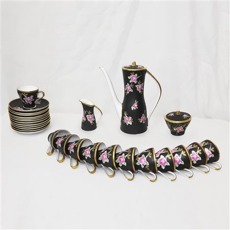 Sevres- Vincennes - Servizio da caffè in porcellana e decorazioni floreali con perfilo in oro, 50s