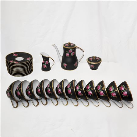 Sevres- Vincennes - Servizio da te in porcellana e decorazioni floreali con perfilo in oro, 50s