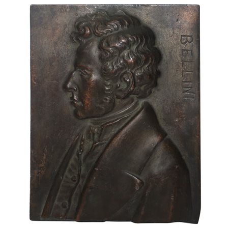 Bassorilievo in bronzo raffigurante Vincenzo Bellini, 19° Secolo