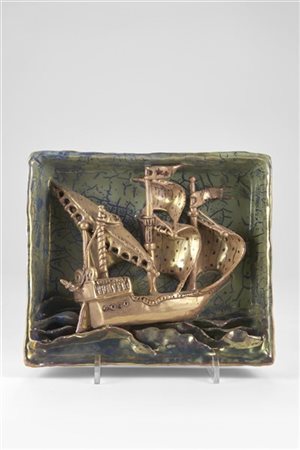 Pietro Melandri "Veliero"
Altorilievo in ceramica smaltata in policromia a lustr