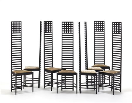 Charles Rennie Mackintosh Otto sedie modello "Hill House 1". Produzione Cassina,