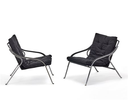 Marco Zanuso Coppia di rare poltrone modello "Fourline". Produzione Arflex, Mila