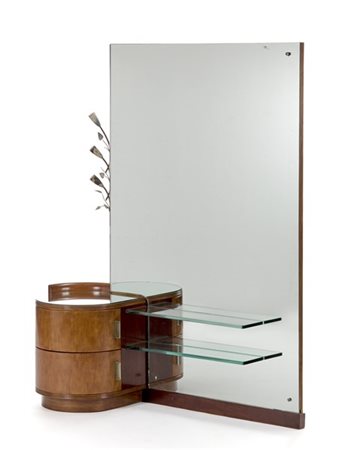 Osvaldo Borsani Mobile toilette da muro con grande specchio, due mensole in cris