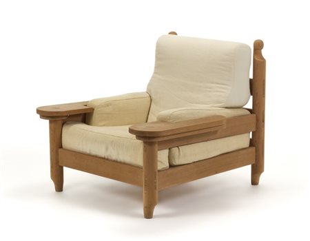 Roberto Menghi Poltrona con vassoi girevoli integrati nel bracciolo. 1965. Legno