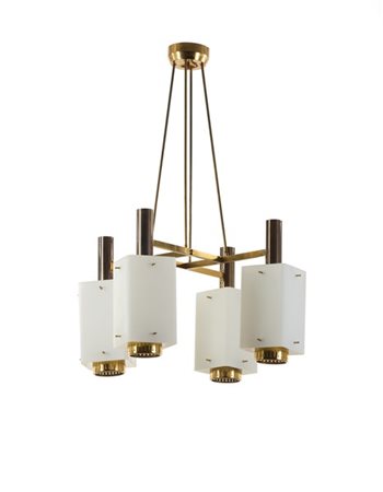 Stilnovo Lampada a sospensione modello "1196". Milano, anni '50. Struttura in ot