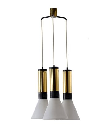 Stilnovo Lampada a sospensione a tre luci modello "1135". Milano, anni '50. Otto