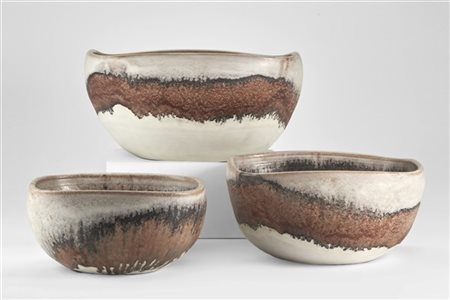 Marcello Fantoni Gruppo di tre centrotavola in terracotta smaltata nei toni del