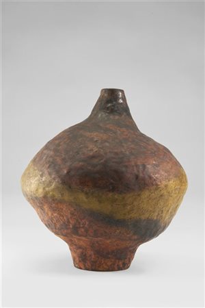 Marcello Fantoni Vaso a bulbo in terracotta smaltata in policromia nei toni del