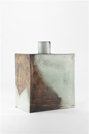 Carlo Zauli Portacandela in terracotta smaltata nei toni del bruno e verde acqua