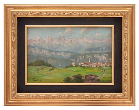 GIUSEPPE DANIELI BELLUNO 1865 - VERONA 1931 Paese con Dolomiti 