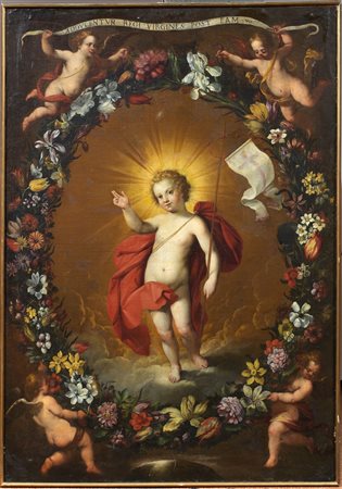 Pittore franco-fiammingo, sec. XVIIGESU' FANCIULLO BENEDICENTE ENTRO...