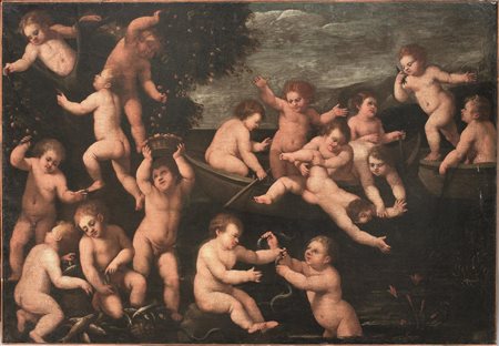 Scuola Italia settentrionale, sec. XVIIPUTTI CHE PESCANO E RACCOLGONO...