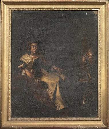 Scuola romana, secc. XVII-XVIIIINTERNO CON DAMA SEDUTA E GIOVANE...