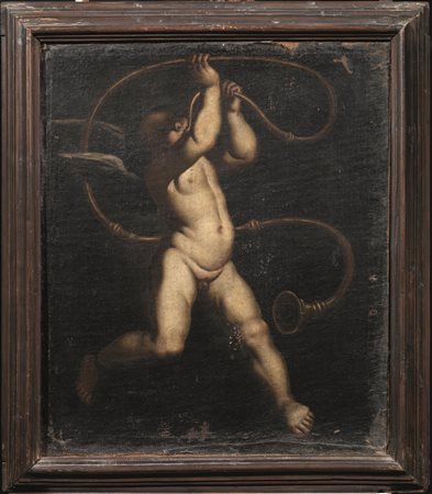 Scuola senese, sec. XVIIPUTTI MUSICANTIcoppia di dipinti ad olio su tela, cm...