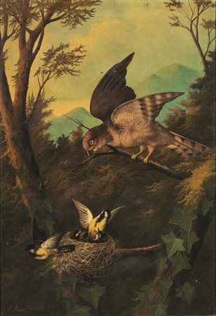 Michelangelo Meucci (Firenze 1840 - 1909) RAPACE CHE ATTACCA NIDO DI...