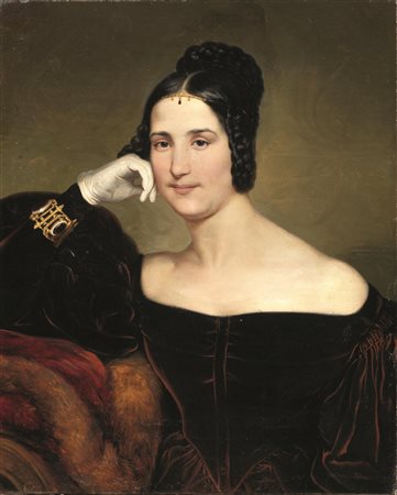 Scuola italiana, prima metà sec. XIXGENTILDONNA CON GUANTI BIANCHIolio su...