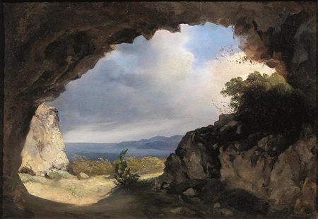 Scuola napoletana, sec. XIXVEDUTA DI MARE DA UNA GROTTAolio su tela, cm 31x43,5