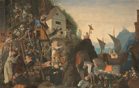 Scuola del sec. XXALLEGORIA FANTASTICAolio su tela, cm 48,5x76,5, senza cornice