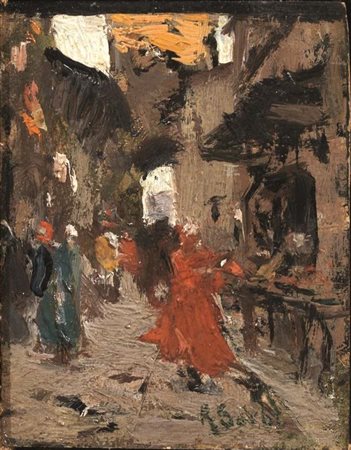 Raffaello Sorbi(Firenze 1844 - 1931)DANTE A PASSEGGIOolio su tavoletta, cm...