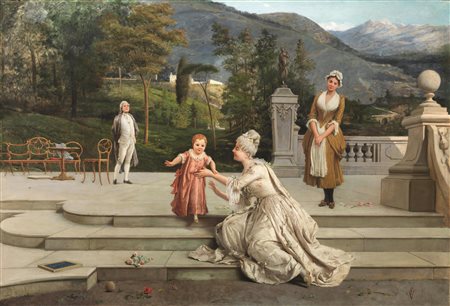 Francesco Valaperta (Milano 1836 - 1908)ALBA E TRAMONTO olio su tela, cm...