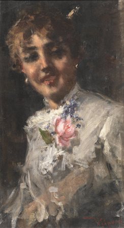 Virgilio Ripari(Mantova 1843 - Milano 1902)RITRATTO DI FANCIULLAolio su tela,...