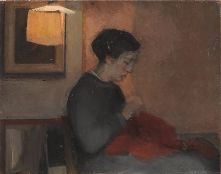 Adone Comboni(Riva di Trento 1880 - Milano 1959)RICAMATRICEolio su...