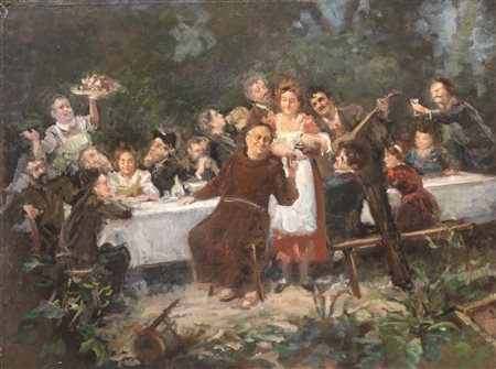 Ezio Moioli da Olcio(1902-1981)FESTA CAMPESTREolio su tela, cm 60,5x81firmato...
