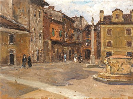 Ugo Flumiani(Trieste 1876-1938)SCORCIO DI PIAZZAolio su compensato, cm...