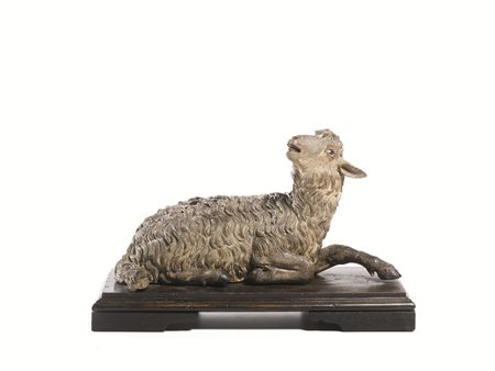 Scultura, fine secc. XVIII-inizi sec. XIX, raffigurante pecora, alt. cm 20,...
