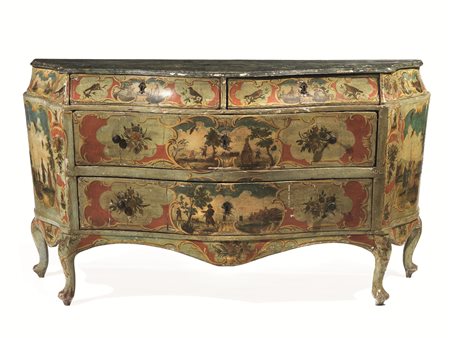 Cassettone, Venezia, seconda metÃ sec. XVIII, decorato a lacca povera, fondo...