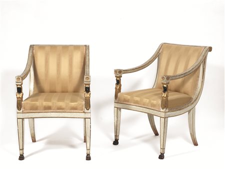 Coppia di poltrone, Toscana, periodo Impero, inizi sec. XIX, in legno...