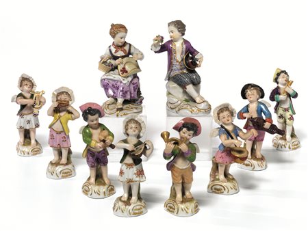 Coppia di statuine, manifattura di Meissen, sec. XIX, in porcellana...