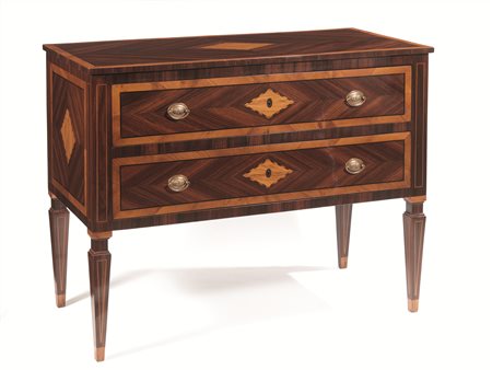 Cassettone, Toscana, fine sec. XVIII, in palissandro, ciliegio e olivo...