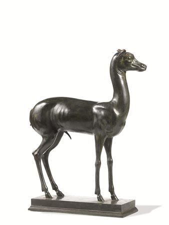 Cerbiatto, prima metÃ sec. XX, in bronzo su base rettangolare. Reca alla base...