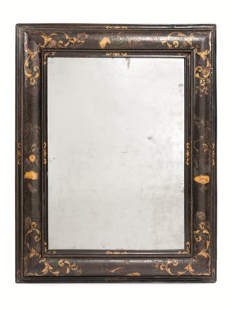 Importante cornice, Venezia, metÃ sec. XVIII, in legno laccato nero, dipinto...