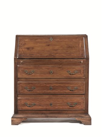 Piccolo cassettone-scrivania, Toscana, fine sec. XVIII, in noce intarsiato a...