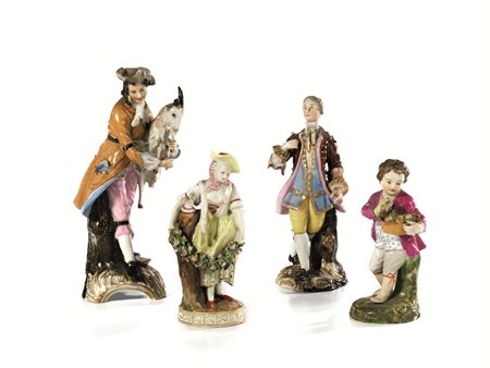 Quattro statuine, sec. XIX, Manifattura di Meissen, in porcellana,...
