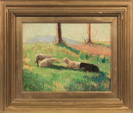 Valentino Ghiglia(Firenze 1903 - 1960)PECORELLEolio su cartoncino, cm...