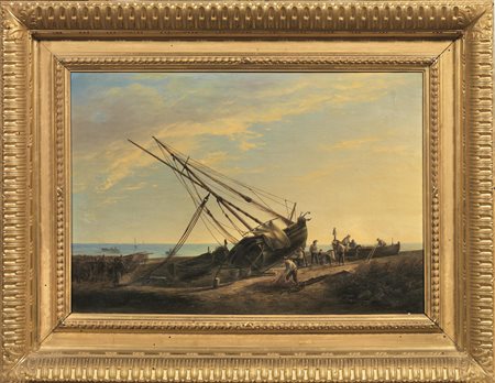 Emilio Donnini(Firenze 1809-1886)MARINAolio su tela, cm 33x48firmato