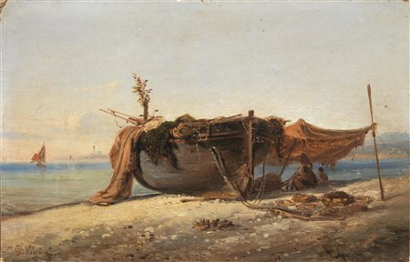 Scuola italiana sec. XIXMARINA DI NIZZAolio su cartoncino, cm 16x25 firmato...