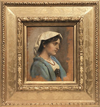 Scuola italiana, sec. XIXVOLTO DI POPOLANAolio su tavoletta, cm 21x17siglato