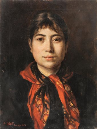 Antonio Salvetti(Colle Val d'Elsa 1854-1931)RITRATTO DI CONTADINELLA olio su...