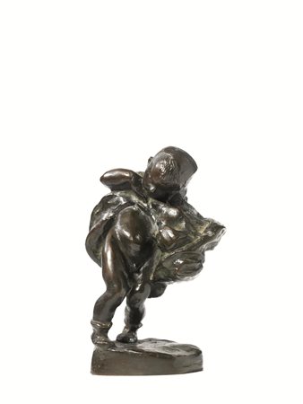 Decimo Passani(Carrara 1884 - 1952)BAMBINO CHE GIOCA COL MANTELLObronzo, alt....